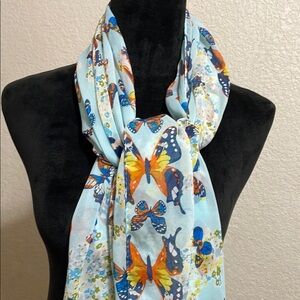 Butterfly Print Scarf - Blue and Orange